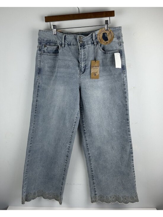 Curve Appeal Denim - NWT Curve Appeal High Rise Wide Leg Jeans with Scalloped Embroidered Hems 14/32